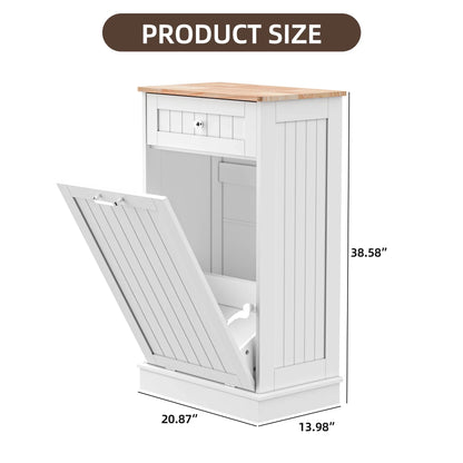 HARIPUL Single Tilt Out Trash Cabinet for 13 Gallon Waste Bin, Free Standing Kitchen Trash Can Cabinet with Drawers, White