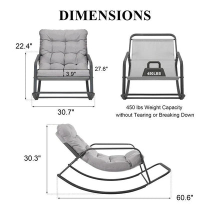 Oversized Rocking Lounge Chair, 450 lbs Extra Large Outdoor Recliner with Water-resistant Cushions