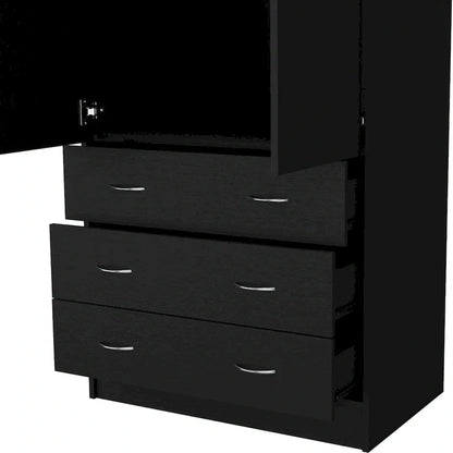 19  Modern Double-door Armoire with 3 Drawers and 1 Hanging Rod for Bedroom