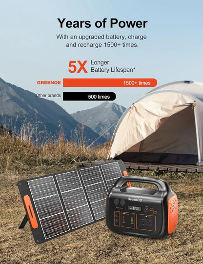 GreenOE Portable Power Station 1000W 1024Wh Solar Powered Generator with 100W Solar Panel, Camping Power Bank for Outdoors Travel Hunting Home Lithium Battery Backup