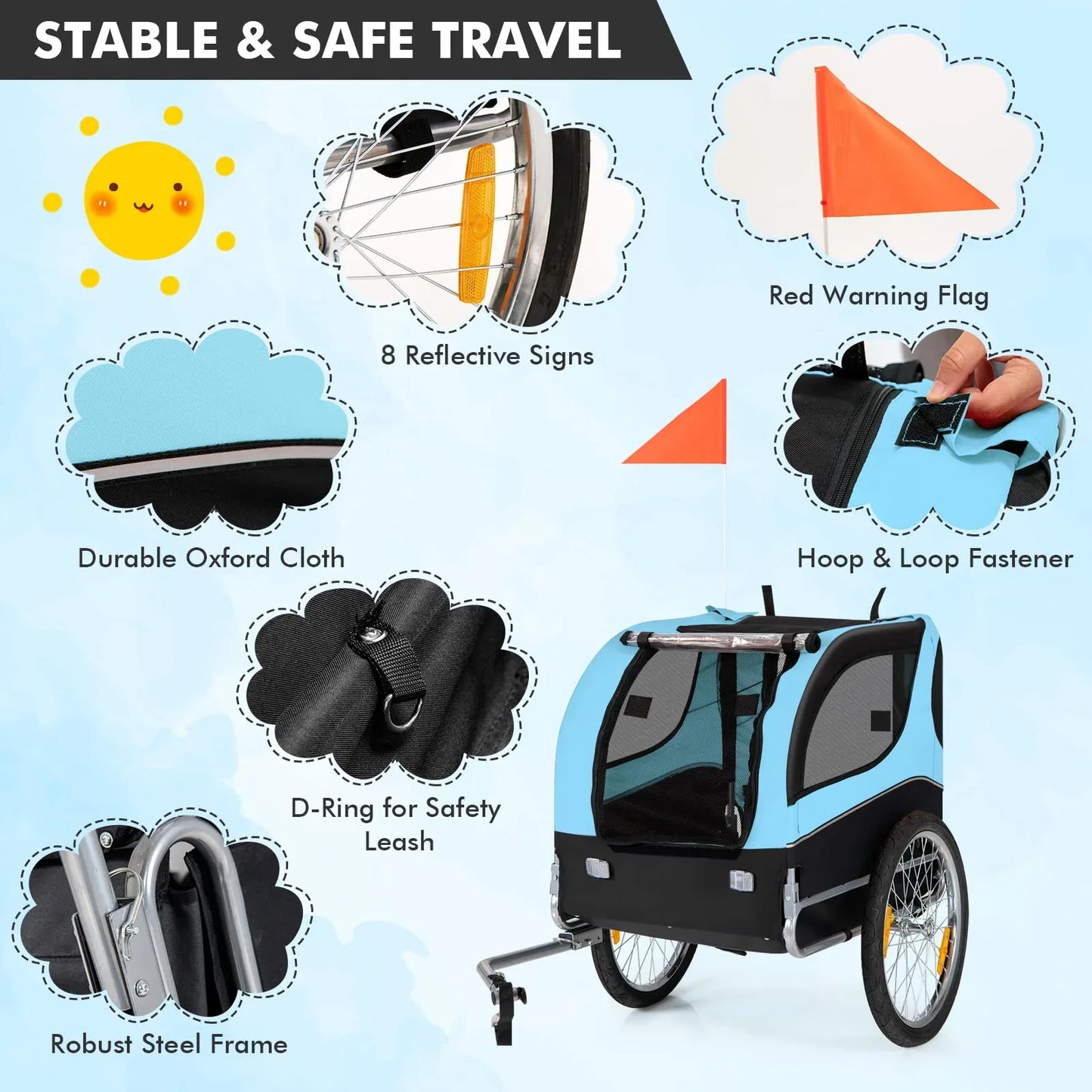 Pet Bike Trailer Holds 40kg Bicycle Trailer for Small & Medium-Sized Dogs