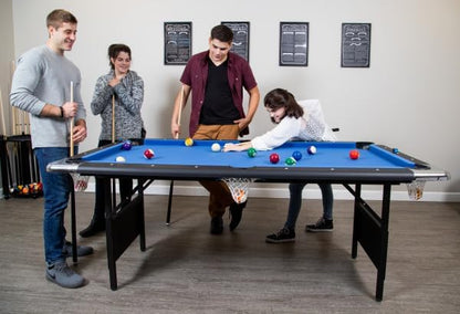 Hathaway Fairmont 6 Ft Portable Pool Table, Adults Folding Billiards Tables for Game Room with Easy Foldable Storage, Includes Full Set of Billiard Balls, Cues, Chalk & Brush