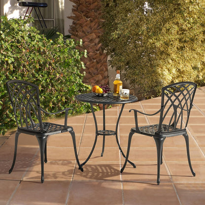 NUU GARDEN Bistro Set 3 Piece Outdoor Cast Aluminum Patio Bistro Set Patio Table and Chairs Set of 2 with Umbrella Hole and Gray Cushions, Black
