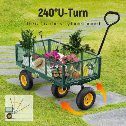 Steel Garden Cart, 2-in-1 1400 lbs Heavy Duty Utility Wagon, with Removable Mesh Sides to Convert into Flatbed, 240 U-Turn 13" Pneumatic Tires Garden Wagon for Farm Yard Lawn Garden Camping