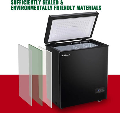 Chest Freezer 5.0Cubic Feet Deep Freezer Freestanding Freezers with 2 Removable Stainless Steel Basket, Mini Freezer Top Open Door Compact Freezer with Electronic Control 41℉ to -15℉BLACK