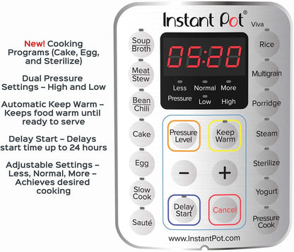 9-in-1 Multicooker, Pressure Cooker, Slow Cook, Rice Maker, Steamer, Sauté, Yogurt, Warmer & Sterilizer, Includes App With Over 800 Recipes, Stainless Steel, 6 Quarts