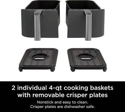 Ninja Foodi 10QT 6-in-1 DualZone Smart XL Air Fryer, 2 Independent 5QT Baskets, Smart Cook Thermometer, Match Cook, Smart Finish, Air Fry, Roast, Bake, Dehydrate, Reheat, Grey, DZ550