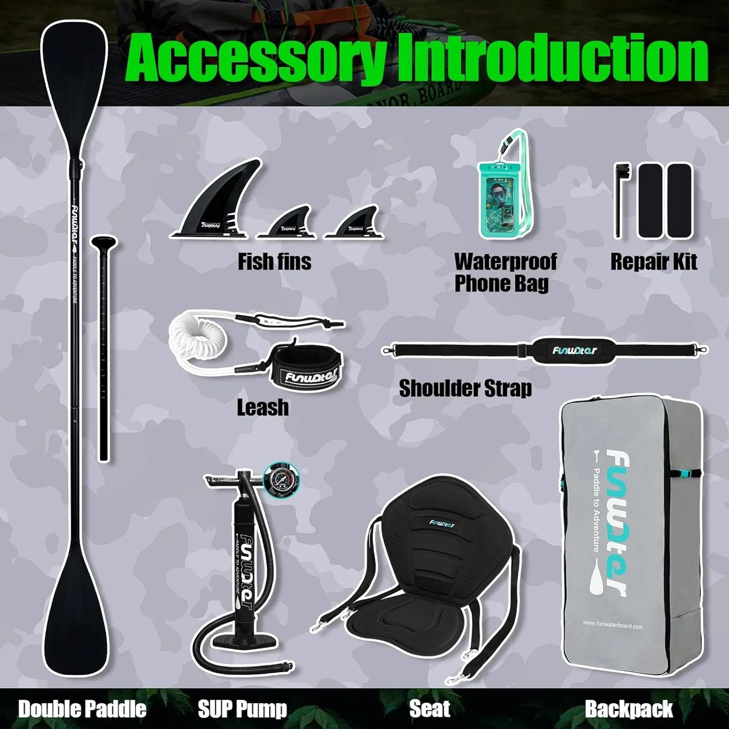 FunWater Inflatable Stand Up Paddle Board with Premium SUP Paddle Accessories, Non-Slip EVA Deck, 11'/10'6' Paddle