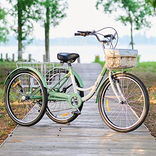 Viribus Adult Tricycle, 7 Speed Tricycle for Adults, 24" 3 Wheel Bikes for Adults with Baskets