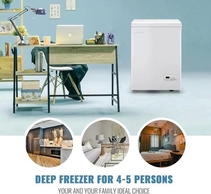 Chest Freezer 5.0Cubic Feet Deep Freezer Freestanding Freezers 2 Removable Stainless Steel Basket