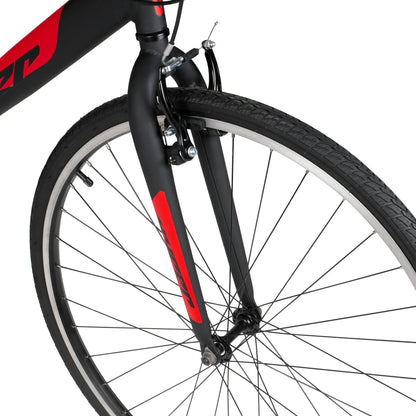 Hyper Bicycle 700c Men's Spin Fit Hybrid Bike, Black and Red