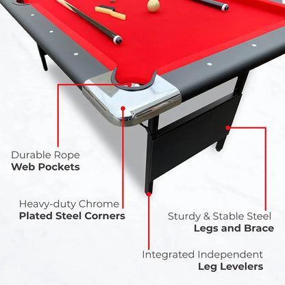 Hathaway Fairmont 6 Ft Portable Pool Table, Adults Folding Billiards Tables for Game Room with Easy Foldable Storage, Includes Full Set of Billiard Balls, Cues, Chalk & Brush