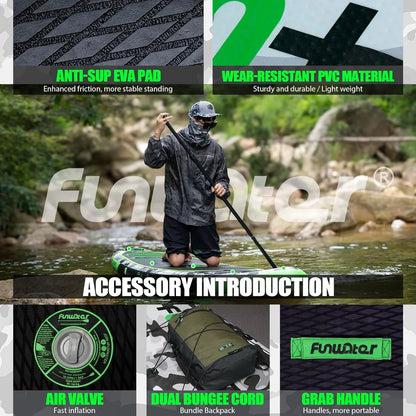 FunWater Inflatable Stand Up Paddle Board with Premium SUP Paddle Accessories, Non-Slip EVA Deck, 11'/10'6' Paddle