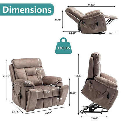 Large Electric Massage Lift Recliner with Heat, Hidden Cup Holder
