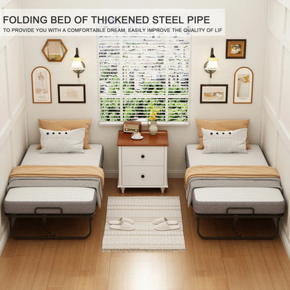 Folding Bed with Mattress 75" x 31" Cot Size Folded Bed, Rollaway Guest Bed Portable Foldable Extra Bed for Adults Daybed with 5" Memory Foam Mattress Space-Saving Sturdy Metal Grid Frame