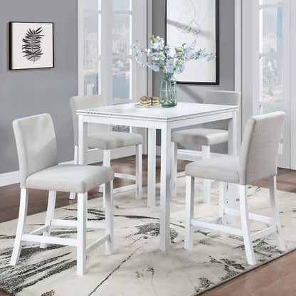 Modern 5-Piece Dining Set with Square Counter Height Table & 4 Upholstered Chairs