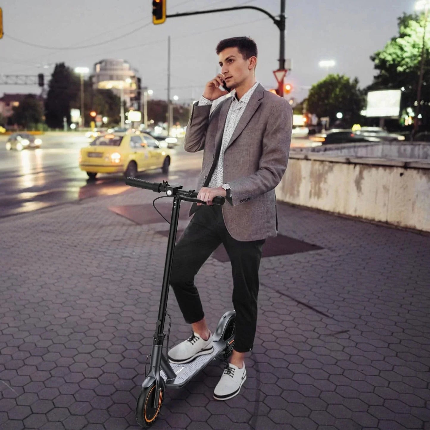 Electric scooter, 350W/500W powerful motor, 8.5"/10" solid rubber tires, 19/22 mph, 28/21/12 mile range, dual brakes
