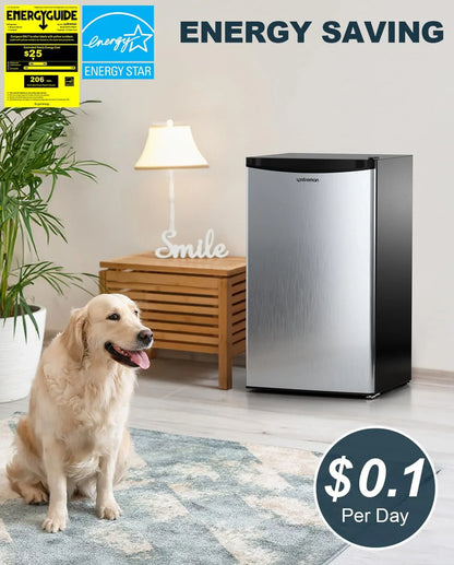Upstreman 3.2 Cu.Ft Mini Fridge with Freezer, Single Door Mini Fridge, Dorm Fridge, Adjustable Thermostat, Mini Refrigerator for Bedroom, Office, Dorm, Black-BR321