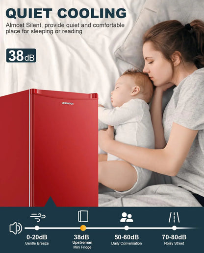 Upstreman 3.2 Cu.Ft Mini Fridge with Freezer, Single Door Mini Fridge, Dorm Fridge, Adjustable Thermostat, Mini Refrigerator for Bedroom, Office, Dorm, Black-BR321