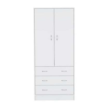 19  Modern Double-door Armoire with 3 Drawers and 1 Hanging Rod for Bedroom