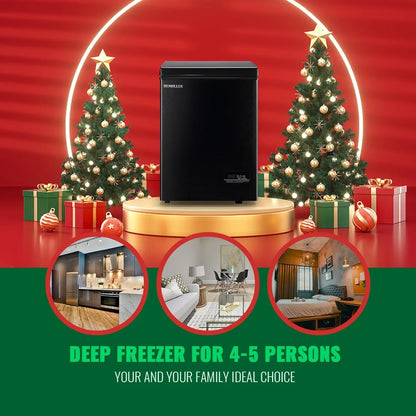 Chest Freezer 5.0Cubic Feet Deep Freezer Freestanding Freezers with 2 Removable Stainless Steel Basket, Mini Freezer Top Open Door Compact Freezer with Electronic Control 41℉ to -15℉BLACK