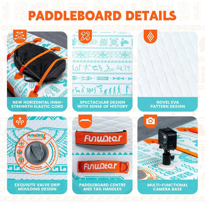 FunWater Inflatable Stand Up Paddle Board with Premium SUP Paddle Accessories, Non-Slip EVA Deck, 11'/10'6' Paddle