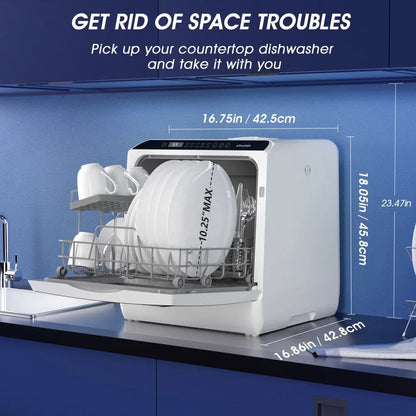 Portable Countertop Dishwasher with 5-Liter Built-In Water Tank and Air-Dry Function, 5 Washing Programs