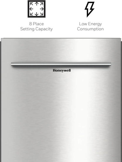 Honeywell 18 Inch Dishwasher with 8 Place settings, 6 Washing Programs, Stainless Steel Tub, UL/Energy Star- Stainless Steel