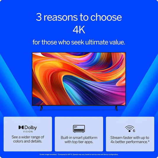 VIZIO 50 4K HDR Smart TV, Dolby Vision HDR/HDR10+, WiFi 6 C (Refurbished)