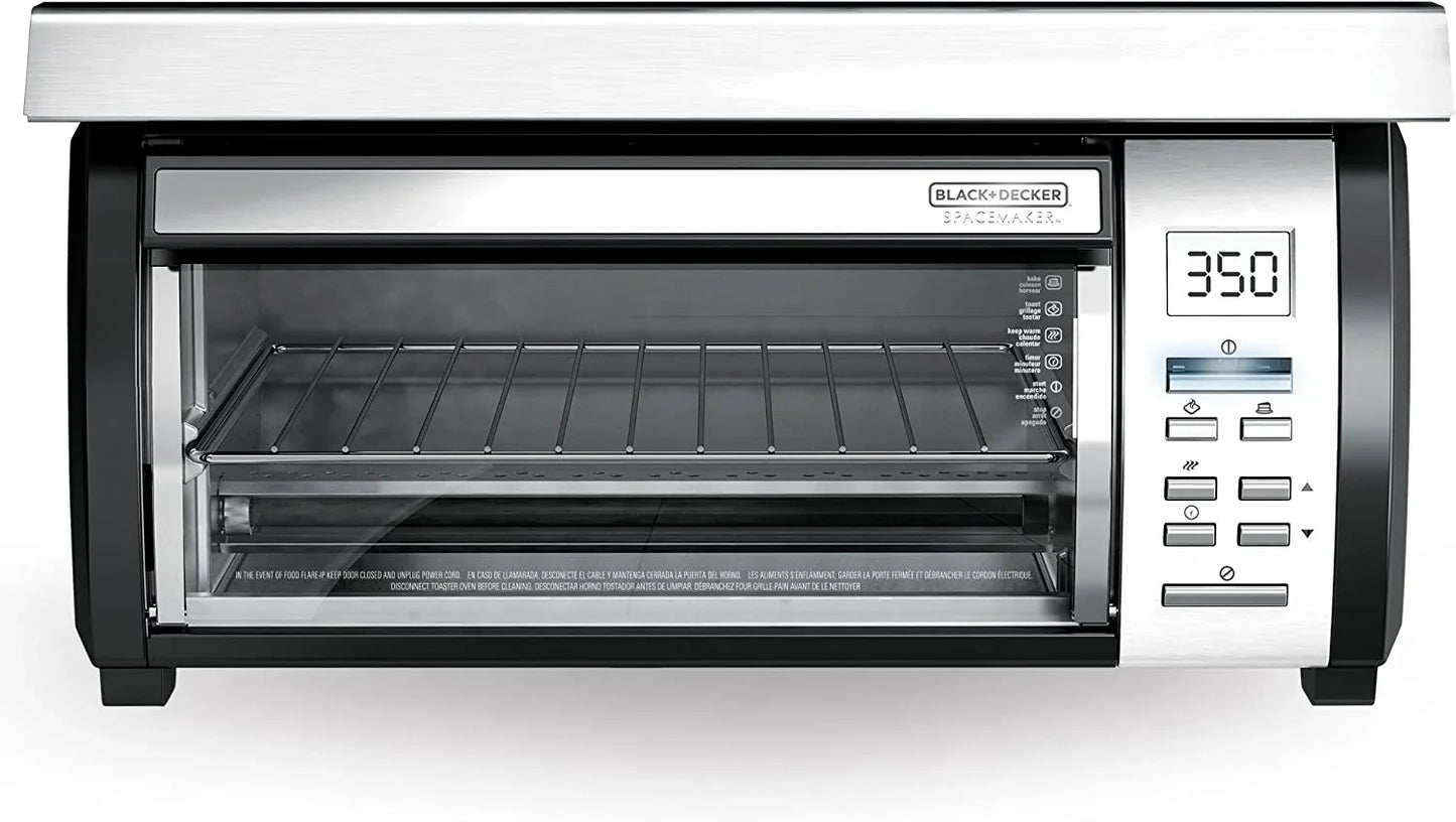 BLACK DECKER SpaceMaker Under Counter Toaster Oven, Digital Controls, Black/Stainless Steel, Fits 9′′ Pizza or 4 Slices