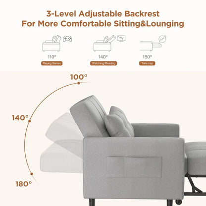 3-in-1 Adjustable Sleeper Sofa Bed, Pull Out Chair Sofa, Convertible Folding Bed for Living Room