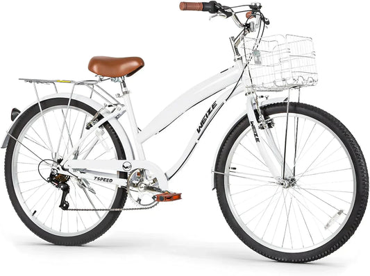 WEIZE Beach Cruiser Bike 26 inch Commuter Bicycle for Adult Men and Women 7-Speed/High-Carbon