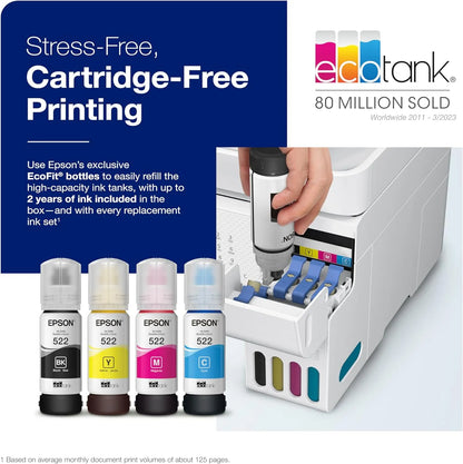 ET-4800 Wireless All-in-One Cartridge-Free Supertank Printer with Scanner, Copier, Fax, ADF and Ethernet C Ideal-for Your Home Office, White