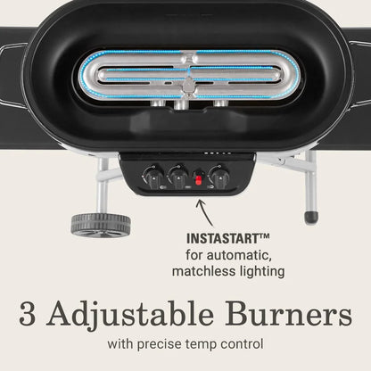 RoadTrip 285 Portable Stand-Up Propane Grill with 3 Adjustable Burners & Instastart Ignition, 20,000 BTUs of Power for Outdoor Cooking, Camping, Tailgating, Grilling, BBQs, & More
