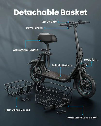 Electric scooter for adults with large center basket