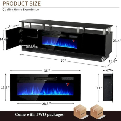 70 TV Stand with 36 Fireplace and Adjustable Shelves