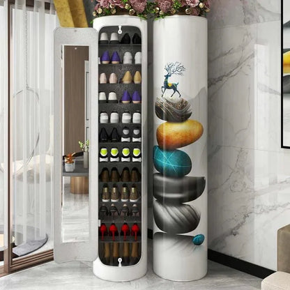 Large-capacity multi-layer rotating disinfection shoe cabinet with mirror + deodorizer