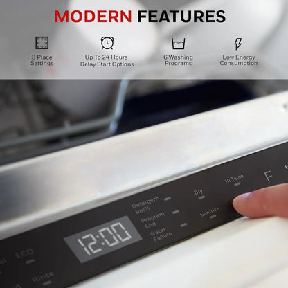 Honeywell 18 Inch Dishwasher with 8 Place settings, 6 Washing Programs, Stainless Steel Tub, UL/Energy Star- Stainless Steel