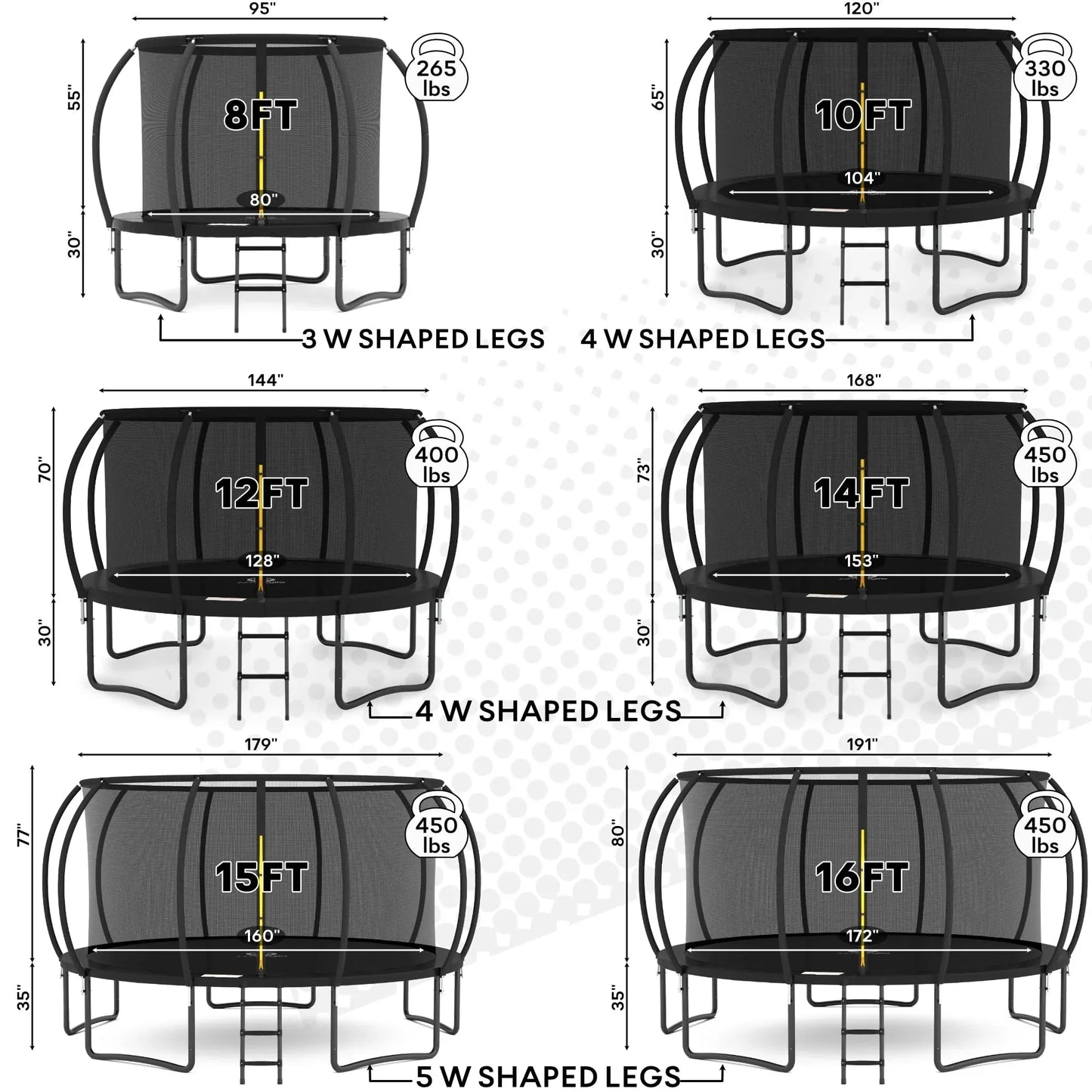 JUMPZYLLA 8FT Trampoline Outdoor with Enclosure for Kids