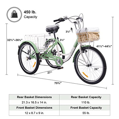 Viribus Adult Tricycle, 7 Speed Tricycle for Adults, 24" 3 Wheel Bikes for Adults with Baskets
