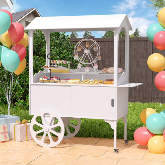Candy Cart with Wheels for PartyWood Dessert Cart with Storage Cabinet