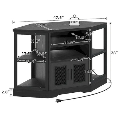 Farmhouse Corner TV Stand Entertainment Center Media Console for TVs up to 55 with Power Outlet