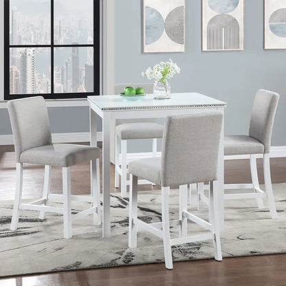 Modern 5-Piece Dining Set with Square Counter Height Table & 4 Upholstered Chairs