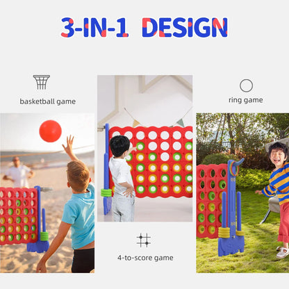 UNICOO? 3-in-1 Giant 4 in A Row Game, Featuring Basketball Hoop, Ring Toss Game & 4-to-Score Game. Perfect for Kids & Adults, Parties & Gatherings with Carrying Bag (Red + Blue)