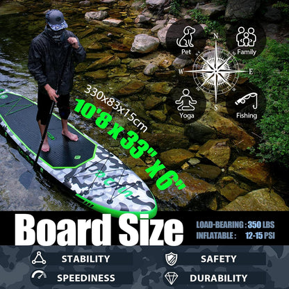 FunWater Inflatable Stand Up Paddle Board with Premium SUP Paddle Accessories, Non-Slip EVA Deck, 11'/10'6' Paddle
