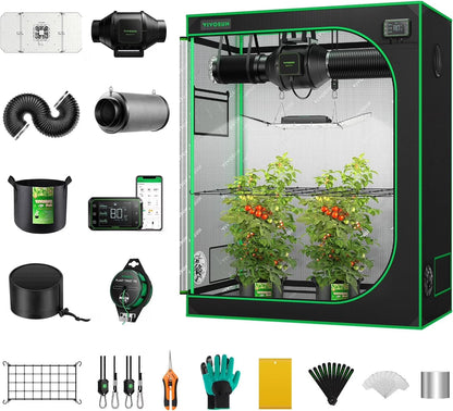 VIVOSUN GIY Smart Grow Tent System 2x2, WiFi-Integrated Grow Tent Kit, with Automate Ventilation and Circulation, Schedule Full Spectrum 100W LED Grow Light, and GrowHub E42A Controller