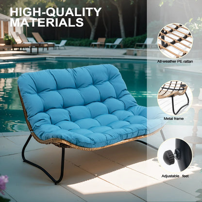 Crestlive Products Patio Loveseat, All-Weather Rattan Large Furniture with Soft Cushions, Outdoor Loveseat for Balcony, Poolside, Backyard (Beige)
